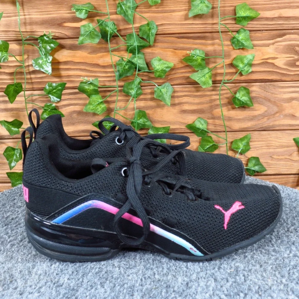 PUMA Axelion Girls Athletic Shoe Size 3 Running Training‎ Black Pink 379275-01